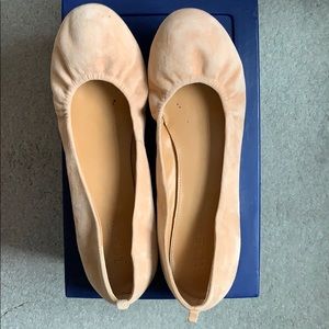 JCrew peach colored suede ballet flats.